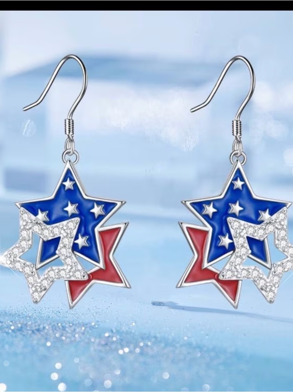 Patriotic enamel rhinestone star earrings NEW